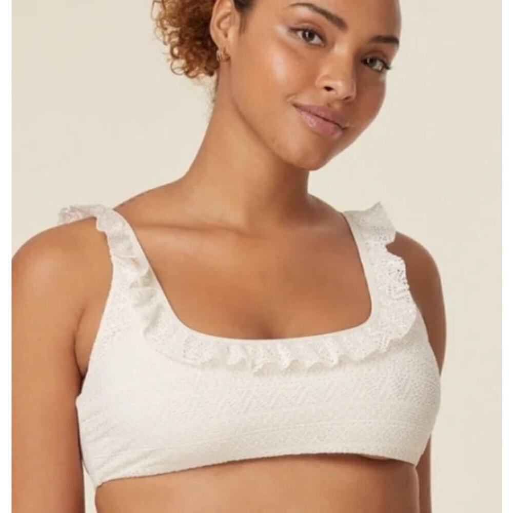 Andie Swim The Hydra Lace Ruffle Trim Bikini Top Vanilla Cream Large NWT